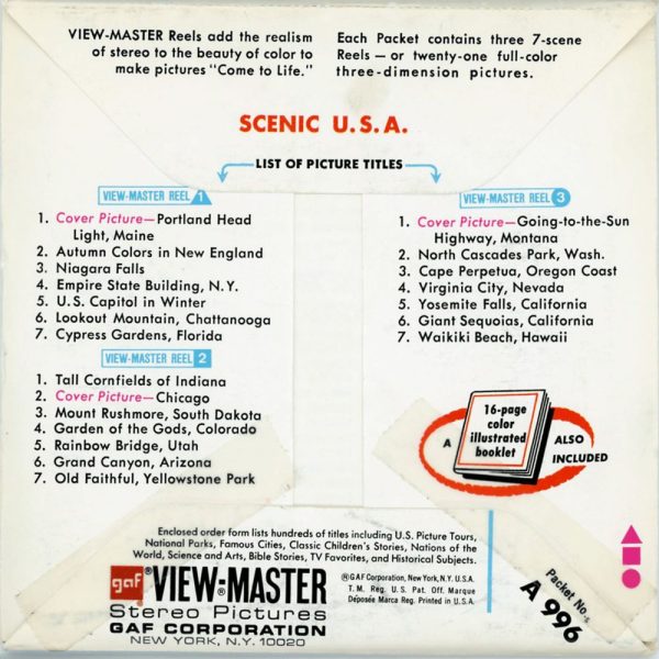 Scenic U.S.A - A996 - View-Master 3 Reel Packet - 1970s views - vintage - (ECO-A996-G3) Online now