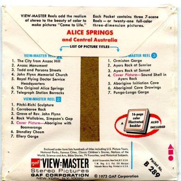 Alice Spring - View-Master - Vintage - 3 Reel Packet - 1970s views ( PKT-B289-G3Amint ) Online now