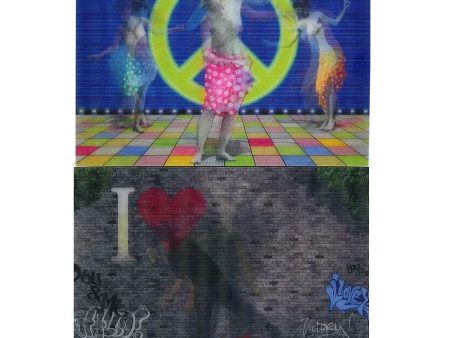 2- Postcards - I love You Graffiti - Nude Peace Sign Dancers - Motion Lenticular Postcards - NEW Online Sale