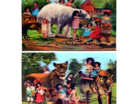 2 - Victorian Children with Animals - 3D Postcard Lenticular Greeting Cards - NEW on Sale